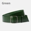 Classic green wide leather belt for women with silver metal buckle and matte finish - 115cm / Green