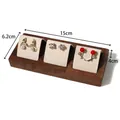 Walnut wood earring display stand with three beige velvet pads for jewelry showcase - Walnut Three-Position Stud Earring Stand - Beige Velvet