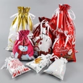 Christmas drawstring gift bags set featuring snowman and reindeer patterns for holiday treats - Set 6 (24-Piece)