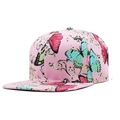 Close-up of pink flat brim hat with detailed butterfly and floral pattern print - Adjustable / Flat Brim / Pale Pink Butterfly