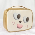 Borsa per trucco cartoon in pelle PU beige con occhi a cuore e ampio manico - [Marrone/Crema] Stile Viso Timido