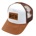 Brown and white trucker hat with leather DAD patch and cow icon for men - DAD / Brown+White