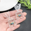 Handmade transparent water bag earrings with blue and yellow resin goldfish pendants - Blue and Green Small Fish