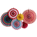Set of decorative gold-stamped paper fans with colorful stripes and red patterns - Colorful Stripes