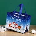 Blue Christmas non-woven gift bag with Santa Claus, Snowman and Reindeer cartoon prints - Dark Blue Snow