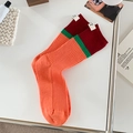 Orange mid-calf skate socks with green and burgundy stripes and knit cotton texture - One Size / Orange