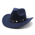 Detail of dark blue felt cowboy hat with studded leather band and silver metal eyelets - M (56-58cm) / Navy Blue