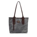 Bolso tote de lona gris con correas de cuero marrón y etiqueta de logo clásica - Sin Colgante / Azul
