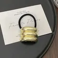 Punk style golden alloy ponytail cuff with high elastic black hair rope accessory - GD436 Gold Smooth Triple Arc