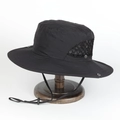 Men's outdoor UV protection sun hat with wide brim and mesh vents on a wooden stand - One Size(Adjustable) / Black