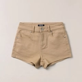 Détail du short en jean kaki montrant la texture sergée et le bouton métallique de marque - XS / Désert
