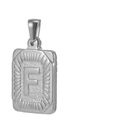 Pendentif rectangle en acier titane 18K argenté avec surface texturée et lettre F gravée - Lettre F