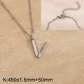 Silver stainless steel beaded chain necklace featuring a minimalist rhinestone V pendant - Silver Letter V (KN287017-Z)