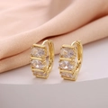 Gold hoop earrings with three oval cubic zirconia stones in a four-prong setting - Three Oval Stones