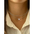 Collier argenté à deux rangs avec un pendentif lettre M minimaliste sur une chaîne délicate - Lettre A / Argenté