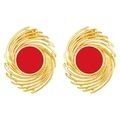 Vintage 18K gold-plated stainless steel earrings with red firework spiral geometric design - Red