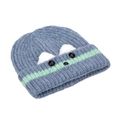 Bonnet en tricot bleu marine pour enfants avec visage de chien mignon et oreilles - Bleu Foncé Rayé Vert(F)