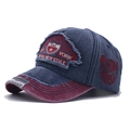 Distressed navy blue and burgundy washed denim baseball cap with 1985 New York embroidery - Adjustable / Navy Blue