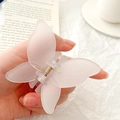 Frosted light pink butterfly hair claw clip with transparent crystal finish for women - White Butterfly Claw Clip / White