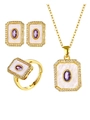 Elegant 18K gold plated jewelry set with white mother of pearl and purple gems - Oval Purple Zirconia 3-Piece Set