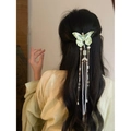 Fermaglio per capelli a farfalla verde chiaro con lunghe nappe e perle per Hanfu - 15# Fermaglio per Capelli con Farfalla Verde e Nappa