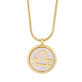 Golden necklace with white shell pendant featuring a 3D Libra zodiac sign and textured ring - Libra (KN201580-KLX)