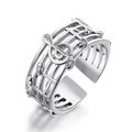 Adjustable silver musical note open ring with sparkling zircon inlays for women - White Gold Multi-layer Music Note (x270)