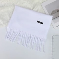 Écharpe blanche élégante en imitation cachemire avec franges et broderie premium - 70×200cm / Blanc Blanchi