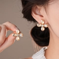 Boucles d'oreilles fleur à quatre feuilles en cristal champagne et base dorée 18K - 925 Sterling Silver Tige de Boucle d'Oreille Fleur à Quatre Feuilles Style Cristal de Goutte d'Eau (127#) / Or - Champagne