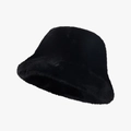 Minimalist black faux fur bucket hat for women with a warm and plush winter texture - Faux Mink Fur Style / Black