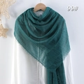 Sciarpa verde scuro in cotone lino stropicciato con bordi sfilacciati stile etnico - Verde Scuro-99