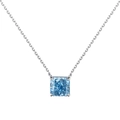 S925 sterling silver necklace featuring a square-cut blue zircon pendant in 4-prong setting - Ice Flower Cut Necklace / Silver-Blue Zirconia