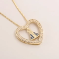 Collier cœur plaqué or 18k avec zircon et icône de Notre-Dame d'Aparecida - Vierge Marie Cœur Zircone Bleu Blanc (NA01-9)