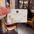 Three-pair earring set featuring gold-plated bear, bow, and heart designs with S925 silver needles - K001 Real Gold Plating (Bear/Bow/Heart)