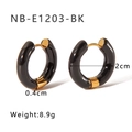 Orecchini a cerchio in acciaio inox smaltato nero con dettagli oro 18k, 2cm diametro - Nero (NB-E1203-BK)