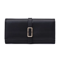 Minimalist black long leather wallet for women with golden buckle and strap closure - Black