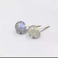 Minimalist S999 sterling silver stud earrings with natural labradorite stone - 6mm Moonstone Earrings