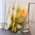 Close-up of elegant floral print silk scarf hanging on rack with premium smooth texture - 180*80cm / Green (XD38-3)