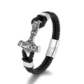 Bracciale vichingo da uomo in pelle intrecciata con chiusura a martello di Thor Mjölnir - Stile Martello di Thor / 21.5cm