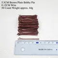 Barrettes plates marron de 5,5cm pour coiffure femme présentées avec règle - Pince à cheveux plate / 5.5cm (50 Pièces/Paquet) / Marron