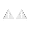 Polished silver triangle cutout cross earrings with geometric minimalist aesthetic - Triangle Hollow Cross / Steel