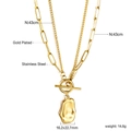 Detail specifications of 18K gold plated stainless steel layered heart necklace with OT buckle - Irregular Metal Plate Double Layer Gold Style (NE2B3001G)
