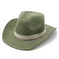 Detail view of ethnic jazz sun hat featuring green straw weave and lace ribbon band - M (56-58cm) / Army Green