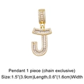 Detailed macro shot of gold-plated J letter pendant with zircon stones, 3.9cm by 1.6cm - Letter J Pendant