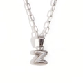 Silver uppercase letter Z bubble pendant with paperclip chain necklace in metal finish - Silver-Z