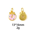 Detail view of pink enamel doughnut charm with bow, 13x16mm golden metal jewelry pendant - No.2 Donut with Bow