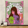 Detail of psychedelic wall tapestry featuring woman with vinyl and LISTEN TO VINYL text - Gt220202-29 / 73*95CM (Cross-border Brushed)