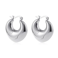 Polished silver hollow chunky hoop earrings with glossy finish and minimalist design - Smooth Round Style