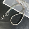 Luxury rhinestone phone lanyard with silver lobster clasp on a black leather background - 6mm Rhinestone Pendant / AB Color (K3140)