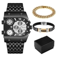 Oulm black metal men's watch set with gold diamond bracelet and silicone wristband - 9315 Black White Bracelet Collection